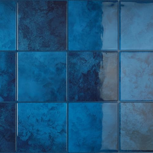 CRE8TIVE Fliesenaufkleber Dunkelblau 16 Stücke Wandfliesen Selbstklebend Mosaikfliesen Marmoroptik Fliesenaufkleber Küche Klebefliesen Bad Wasserfest Waschküche Duschrückwand Kamin 30.5cm x 30.5cm