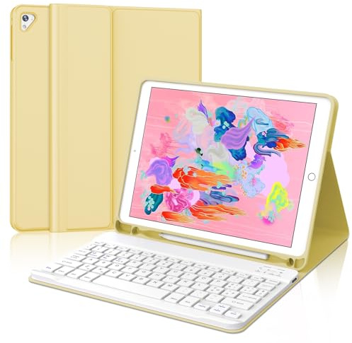 Tastiera per iPad 6 Generazione 9.7 Pollici 2018/5 Gen/Air 2/Air 1/Pro 9.7 | Cover Keyboard Magnetico Staccabile, Italiano QWERTY, Custodia Tastiera Bluetooth con Portapenna per iPad 9.7, Giallo chiaro