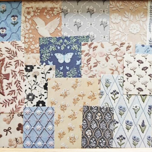 Scrapbook Blumen Papier Set,84 Blätter Vintage Scrapbook Plant Zubehör for Journaling,Scrapbooking,Junk Journal,Notebook,Planner,DIY Craft(Paper Embroidery 2)