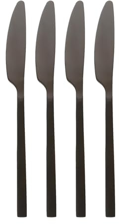 Argon Tableware Couteaux de Table en Acier Inoxydable - 21cm - Noir - 4X Manger Couteaux Poli à Haute Brillance Couverts Métal Beurre Couteau 4 Pièces Table Couteaux Ensemble de Couverts