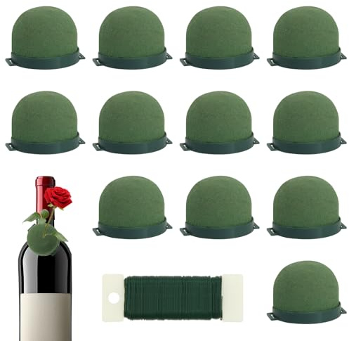 12 pezzi di schiuma floreale verde portafiori rotondi con composizioni di filo verde, blocchi di schiuma per fioristi, decorazioni per bottiglie di vino, forniture per decorazioni da tavolo per feste