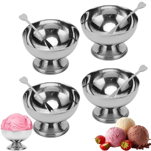 Kukyller 4 segnalini di gelati con forchetta, da 9,2 cm da 160 ml in acciaio inossidabile da porto da dessert tazze di gelato a piste di metallo Contenitori per la torta insalata di frutta