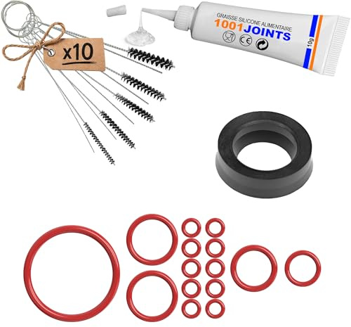 KIT 16 JOINTS ENTRETIEN PERCOLATEUR SOUPAPE DE SUPPORT RÉSERVOIR D'EAU TUYAUX DE PRESSION MACHINE À CAFÉ REMPLACEMENT COMPATIBLE AVEC SIEMENS BOSCH SOLIS SATRAP TURMIX ETC… (BROSSE)