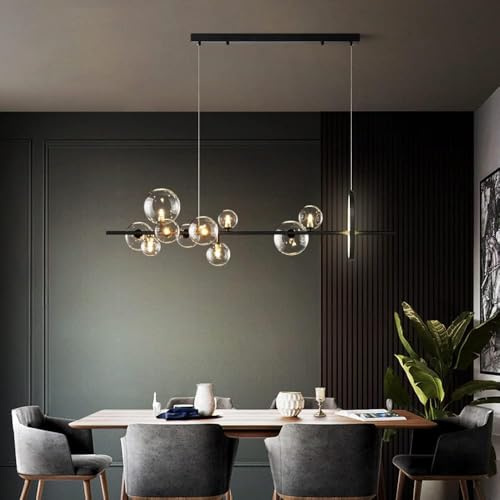 Iluminación de araña LED de metal 10 burbujas de vidrio transparente Lámpara redonda larga G9 Lámpara colgante de altura ajustable Luces Compatible with el hogar Sala de estar Cocina,Lámpara de Techo