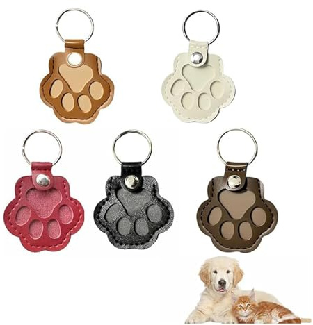 MXZWOC 5PCS Dog Hair Collector Keychain,Pet Paw Shaped Leather Keychain for Dog Cat Fur Keepsake, Memorial Hair Storage Keyring Gift for Pet Lovers