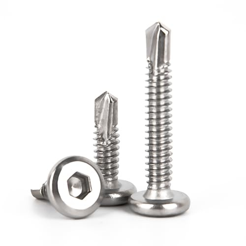 GUEEYUAW 50 Pièces Vis Autoforeuse Metal M5,5 x 45 mm, 410 Acier Inoxydable, Vis à Tête à Six Pans Creux