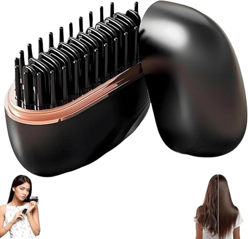 Glambrushs Mini Hair Straightener,2-in-1 Mini Cordless Hair Straightener Comb,30s Fast Heating Hot Comb,3-Speed Temperature Control,Anti-Scald Shell,for All Hair Types,Travel & Home Use
