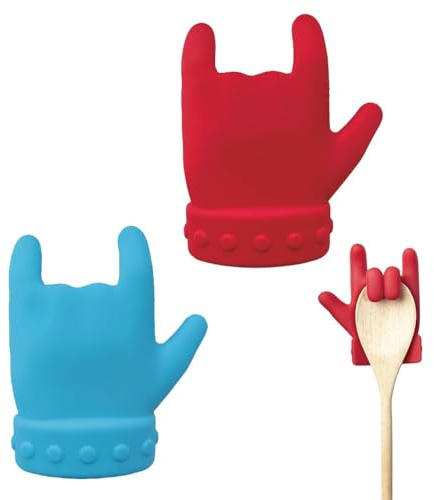 Finger Shaped Spoon Rest & Tea Bag Holder, 2-Pack Creative Kitchen Gadgets – Multifunctional Utensil Rest for Cooking, Baking & Tea Time – Novelty Gifts for Home Cooks, Red & Blue