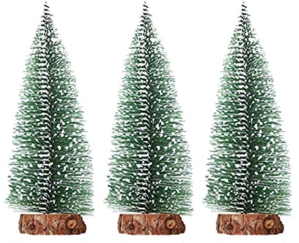 Fyearfly Lot de 3 mini sapins de Noël artificiels réalistes en soie avec tige métallique pliable et base en bois pour village de vacances, chemin de fer, décoration de table de 20 cm