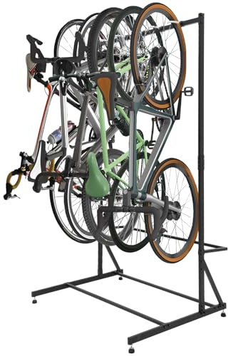 Garvee Support vélo autoportant professionnel, Capacité 136 kg pour 5 vélos, Hauteur réglable, Gain de place, Pour garage, extérieur et lieu de travail, 117x92x206cm