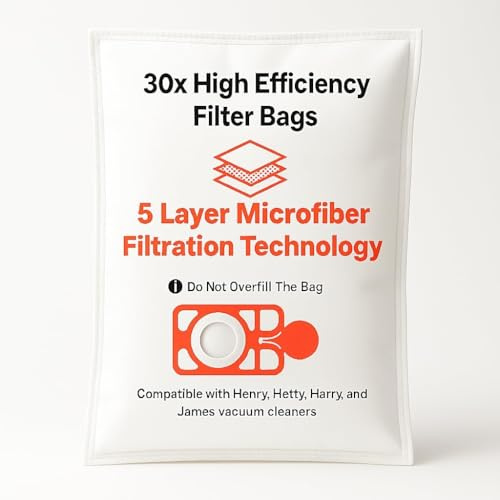 Compatible Henry Hoover Bags 30 Pack – Premium Vacuum Henry Bags Compatible with Henry, Hetty & Numatic Models | Fits HVR200, NV200, NV225 | Strong Pet Hair & Dust Filtration for Cleaner Home.