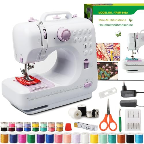 BRICH Mini Nähmaschine für Anfänger – Tragbare Elektrische Nähmaschine mit 12 Stichen & Fußschalter – Kompaktes Nähset für Kinder & DIY-Projekte, Batterie- oder Netzbetrieb