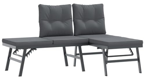 QJBSAVVA Gartenbänke mit Kissen 2er Set Schwarz, Gartensofa mit verstellbaren Seitenteilen, Stahlgestell Pulverbeschichtet, Outdoor Gartenmöbel für Terrasse Balkon und Garten