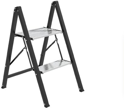 Amig Taburete Plegable 2 Peldaños Negro 66x48x40 cm