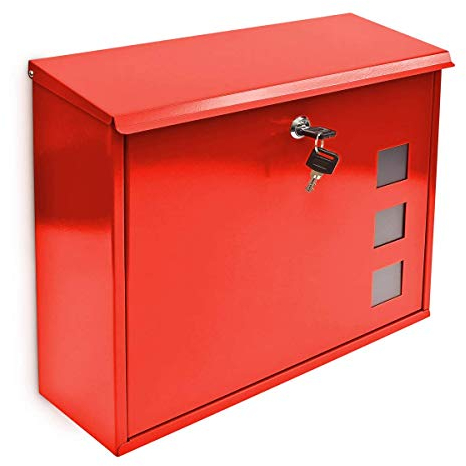 Relaxdays Cassetta Postale, Casetta delle Lettere Buste, Casella Posta, Giornali, a Parete, con Finestrella, Rosso