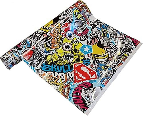 Neoxxim 14€/m2 Premium Autofolie Stickerbomb Skull bunt 200 x 152 cm blasenfrei Lackfolie selbstklebend