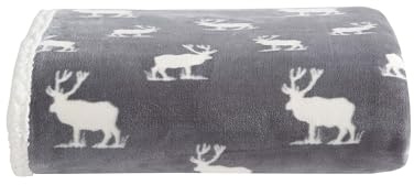Eddie Bauer Reversible Bedding Sherpa Fleece Home Decor for All Seasons, Polyester, Moose Stance Grey, Throw