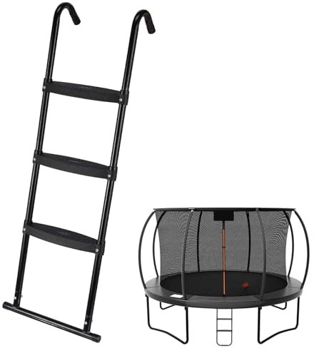 Gardenature Trampoline Ladder, 3-Steps with Horizontal Wide Steps,Universal Hook,Trampoline Stairs, Trampoline Accessories for Kids,Black