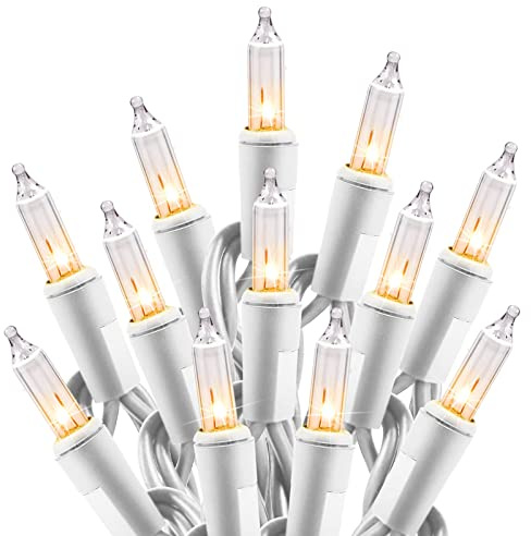 Minetom Clear Christmas Lights Set 100 Count 20 Feet Incandescent Bulb Mini String Lights for Indoor Christmas Tree Garland Birthday Wedding Party Festival Decoration, White Wire