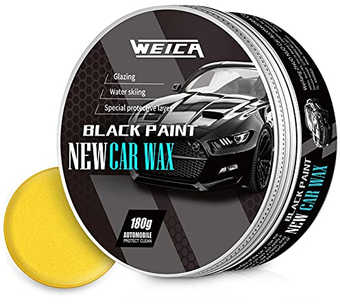 WEICA Carnauba cera per auto, colore nero, per auto nere, kit di cera per auto, resistente ai graffi, rivestimento in ceramica, 180 g, con spugna di cera e asciugamano nero