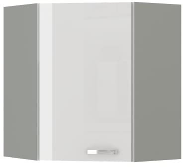 Eckhängeschrank 60x60 Bianca Weiß Hochglanz + Grau Küchenzeile Küchenblock