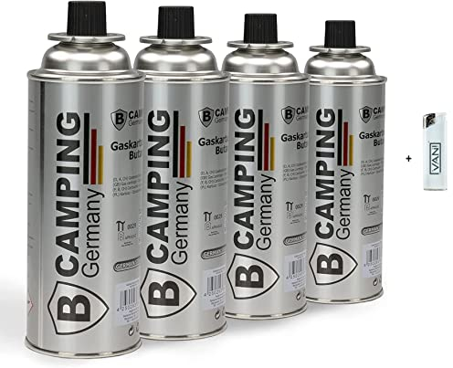 Gaskartusche Gas-Kartuschen - 4X Butangas-Flaschen & 1x Feuerzeug von Vani - für Unkrautvernichter & Flammbierer für Camping Gas-Kocher & Gasherd - je 227g Butan-Gas