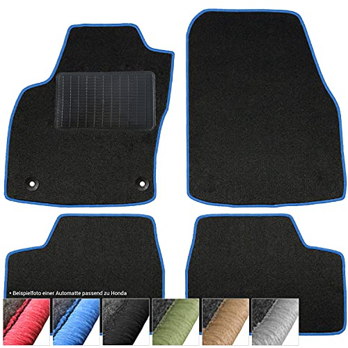 moto-MOLTICO Fußmatten Auto - Velours Autoteppiche | passend für Honda Jazz IV (2015-2020) - 4-teiliges Set - Schwarze Automatten mit Blauen Ziernähten