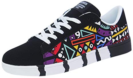 Yowablo Sneakers Herrenmode Lässige Schnürfarbe für Canvas Sportschuhe Graffiti-Schuhe (41,Schwarz)