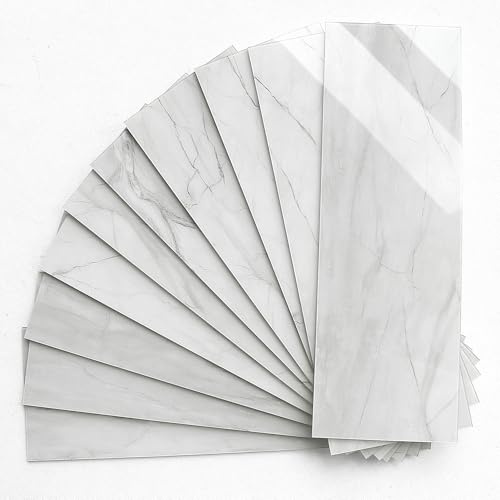 BeNice Självhäftande väggkakel av marmor, tunnelbanekakel, självhäftande väggplattor, stänkskyddskakel för kök, badrum, enskilda plattor (98 x 298 mm x 16 stycken, ljusgrå)