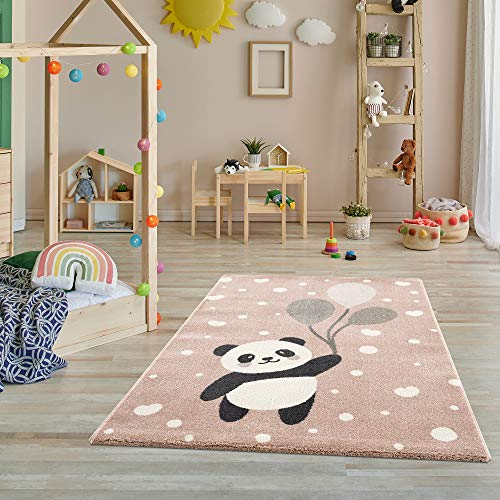 Jimri Alfombra Infantil para Habitación de Niños - Oso, Panda, Niña (Rosa Claro, 120 x 170 cm)