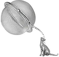 PPC02 Boule à thé en acier inoxydable Chat Siamois en étain anglais sur feuille de thé