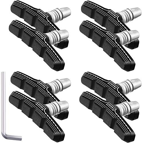 ANCLLO 4 Paar Fahrrad Bremsbeläge mit Inbusschlüssel, V-Brake Pad, Bremsklotz Set, Hohe Bremsleistung, Langlebig & Präzise, für Mountainbike, Rennrad, Schwarz, Aluminiumlegierung, Gummi