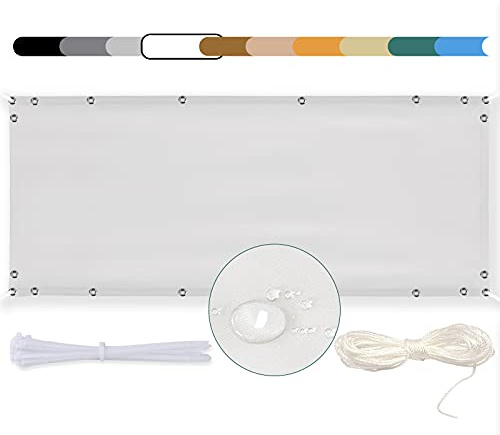 MEEYI Balkon Sichtschutz Balkon seitenmarkise 60x500cm Balkonabdeckung Balkonverkleidung Wind-und UV-Schutz Wetterfest mit Kabelbinder Ösen Seil, für Balkongeländer, Terrasse & Garten Weiß