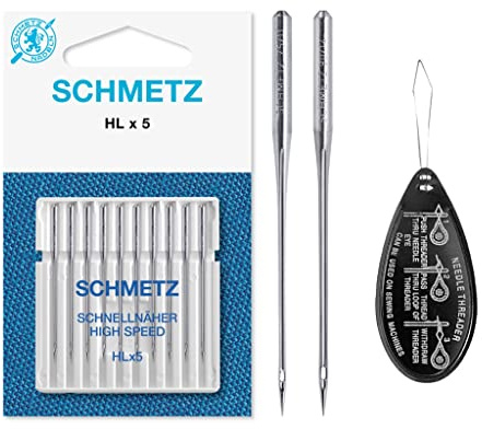 Schmetz HLx5 (High Speed Professional Quilting) Nähmaschinennadeln, verschiedene verschiedene Größen 75/11 & 90/14, 10 Stück, inkl. großem Nadeleinfädler