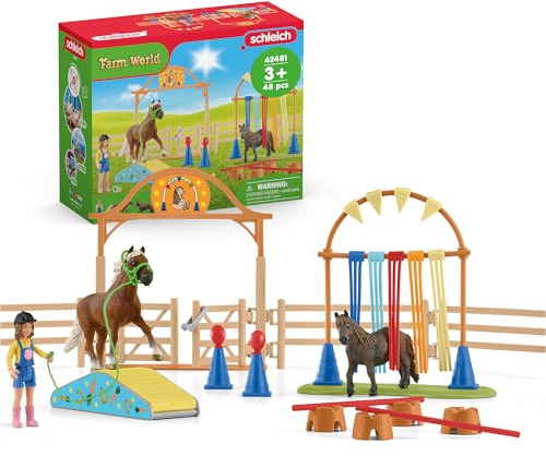 schleich FARM WORLD | Pony Agility Startset 42481 | lekset med 2 ponnyer, flicka, hinderbana och tillbehör | kombinerbar och barnvänlig design | bondgårdsleksak från 3 år | 41 delar