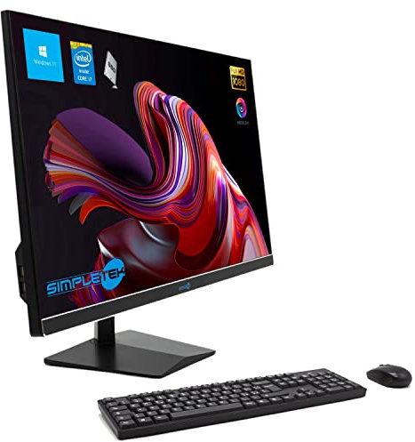 Simpletek All in One AiO 27 Full HD Core i7 hasta 3,6 GHz Windows 11 Pro | 8 GB RAM 240 GB SSD |Kit Mouse Teclado Webcam PopUp Altavoces estéreo integrados Fijo Ordenador Casa Trabajo Empresa Oficina