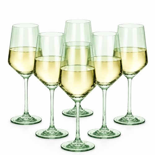 The Wine Savant Lot de 6 verres à vin de couleur verte, 355 ml, vert menthe, cadeau, fête prénatale, décoration unique de style italien à haute tige pour vin blanc et rouge