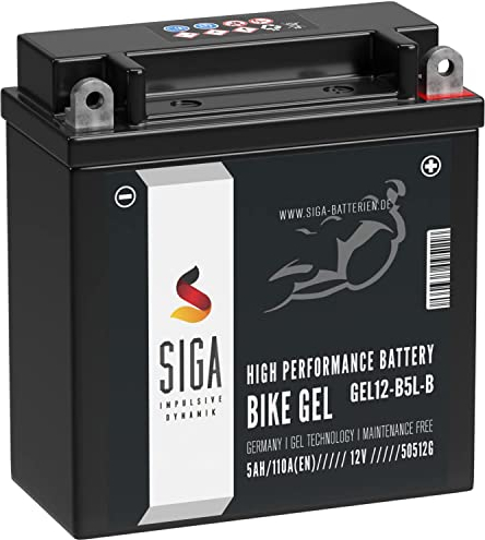 SIGA YB5L-B GEL Motorradbatterie 12V 5Ah 110A/EN GEL12-B5L-B GEL Batterie 12V 50512 CB5L-B 12N5.5-3B auslaufsicher wartungsfrei ersetzt 4Ah