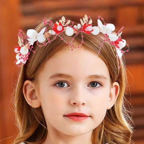 IYOU Wedding Hair Piece Gold Pearl Headband Bridal Babys Breath Crystal Hair Vine for Princess Flower Girls and Bridesmaid
