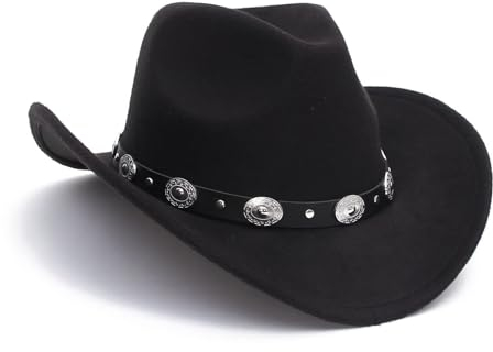 Cowboyhut mit Strasssteinen, breite Krempe, Cowboyhut für Cosplay, Disco, Musik, Party, Größe M/L, Schwarzer Cowgirl-Hut, 7