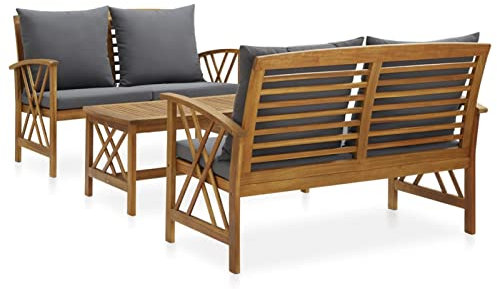 CANLAY 3-teiliges Gartenmöbel-Set für den Außenbereich, Gartenmöbel-Set für den Außenbereich, Garten-Sofa, Gartenmöbel, Terrasse, mit Kissen aus massivem Akazien