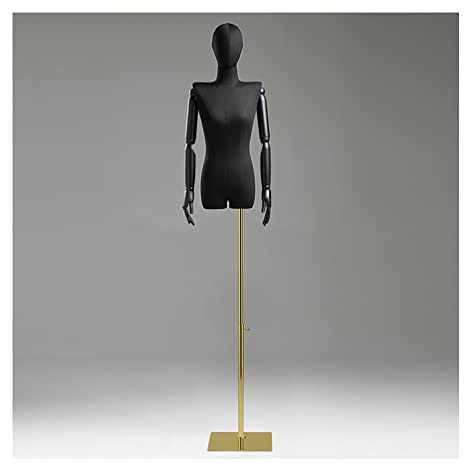 Schneiderpuppe Schneiderpuppenkörper, Mechanischer Arm Aus Massivem Holz, Weibliche Schaufensterpuppe, Büste, Torso, Schaufensterpuppen Für Schaufenster-Einkaufszentren (Color : Black+Gold-4)