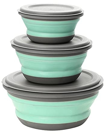 Roysmart Ciotola pieghevole, 3 pezzi, in silicone, portatile, pieghevole, per campeggio, escursioni, cucina, scuola all'aperto (verde)