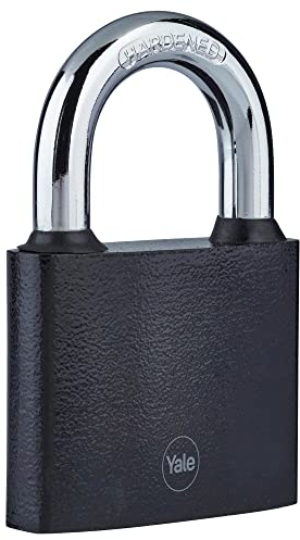 Yale Lucchetto Y111B/60 60 mm nero: corpo in acciaio con arco temprato antitaglio e serratura a chiave testata 10.000 cicli per armadietti cassette garage e capanni