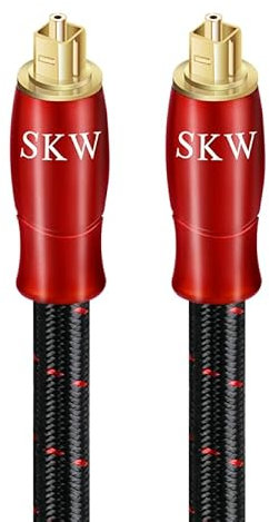 SKW Cavo Ottico Audio Digitale Toslink, Cavo Fibra Ottica placcato oro (S/PDIF) per Soundbar, TV, Impianti HiFi, Console di Gioco, Impianti Home Cinema (2 m, rosso)