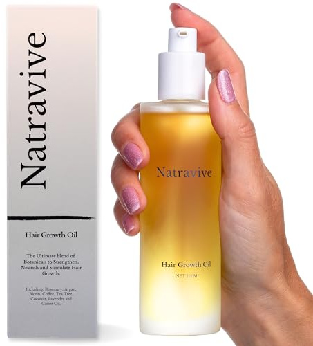 Hair Growth Oil by Natravive 100% Natural with Rosemary Oil To Promote Follicle Growth, Biotin, Argan, Caffeine, Coconut and Lavender Oil to Nourish and Thicken all Hair Types