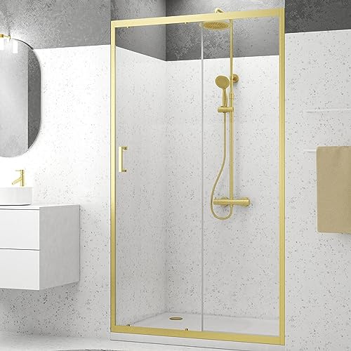 Porta doccia scorrevole 120 x 200 cm – profili oro spazzolato – vetro temperato 6 mm – GOLDY CRUSH