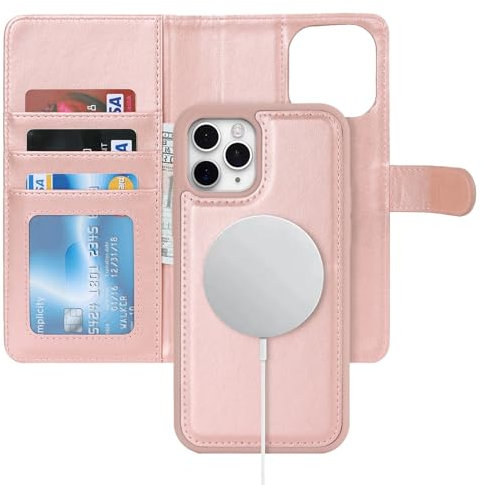 Zouzt for iPhone 12/12 Pro 6.1 Inch Detachable Wallet Case with Card Holder for MagSafe, Premium PU Leather 2 in 1 Flip Folio Book Magnetic Stand Protective Phone Cover - Rose Gold