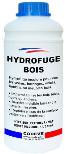 Hydrofuge Bois - Codeve Bois - 1L - Intérieur/extérieur - Pour Votre Terrasse, Bardage, Volet, Lambris Ou Meuble En Bois.