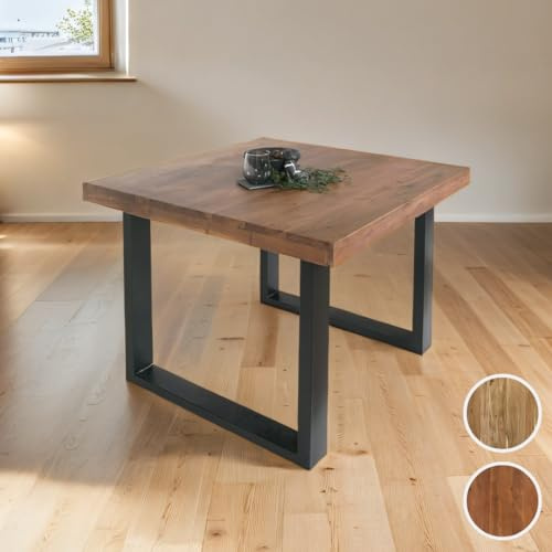 SAM Esstisch 80 x 80 cm Rio, Esszimmertisch nussbaumfarben, Akazienholz massiv, U-Gestell aus Metall Schwarz, gerade Kanten